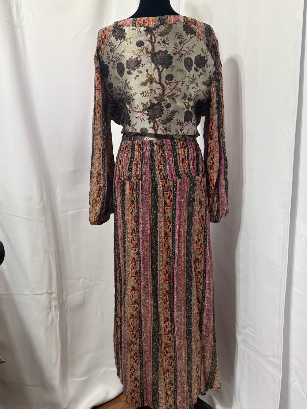 Aratta Silent Journey Stevie Nicks Maxi Dress Metallic Jacquard Boho Mixed XL - Picture 4 of 9